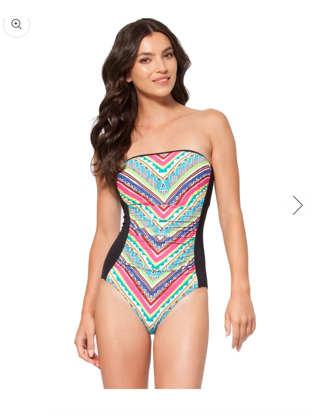 Anne Cole Black-Panel Bandeau One-Piece with Multicolor Chevron Stripe